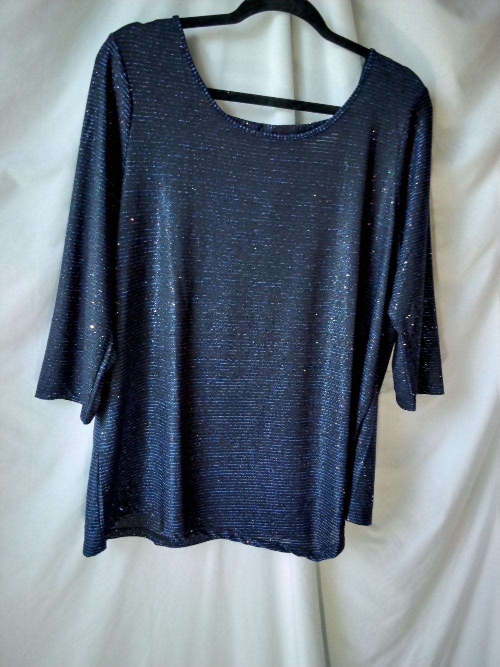 NY Collection Navy Sparkle Long Sleeve Top